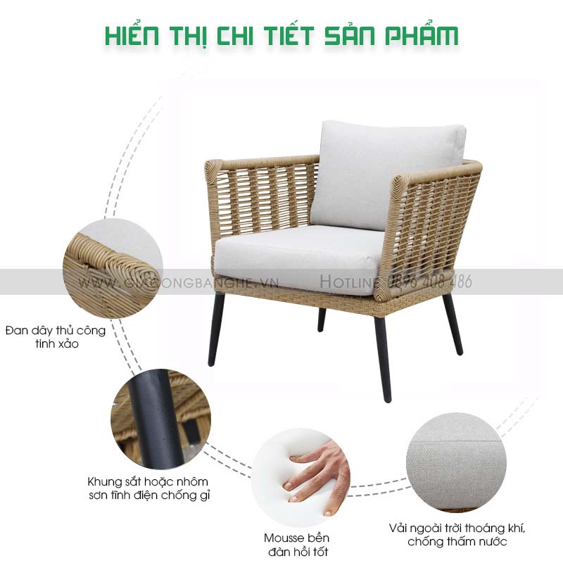 Bộ bàn ghế sofa mây ngoài trời SKL067
