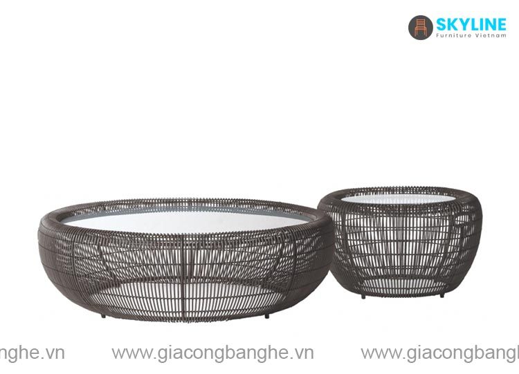 bàn trà đan mây nhựa png