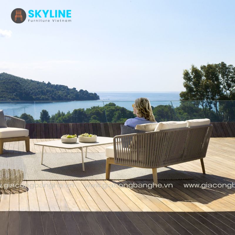 bộ sofa ngoài trời bằng gỗ teak