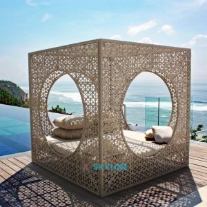 giường tắm nắng có mái che đan mây nhựa