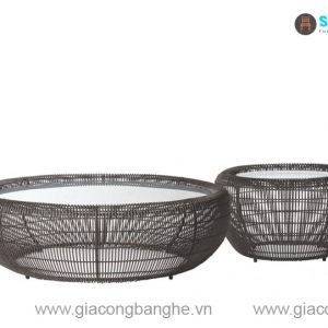 bàn trà đan mây nhựa png