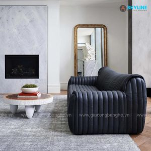 sofa bọc da phòng khách màu đen