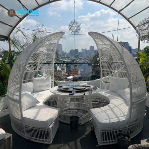 bộ sofa sân vườn đan mây màu trắng